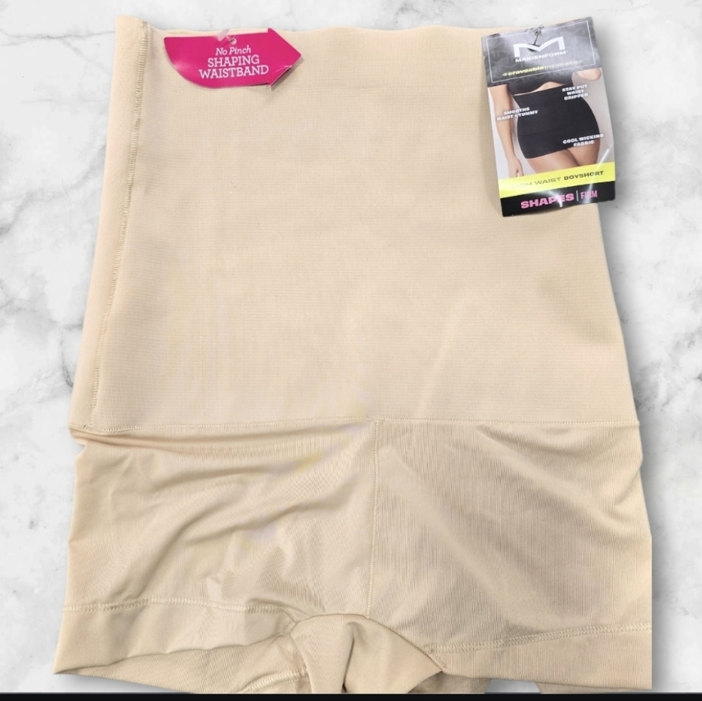 NWT Maidenform High Waist Firm Shaping Boyshorts - Cream (Size:Small)